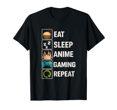Maglietta manga Kawaii Eat Sleep Anime Gaming Repeat Otaku Maglietta