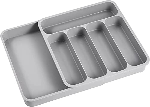 5 Grid Cutlery Tray Organizer, Expandable Kitchen Drawer and Utensil Holder, Adjustable Large Kitchen Tool | 34.5 x 52.5 x 5 CM | Plastic | Grey