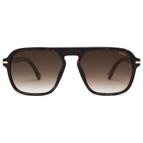 SOJOS Retro Aviator Polarized Sunglasses for Men Women Trendy Vintage Square Pilot Mens Shades SJ2370 Tortoise Frame Brown Grading Lens