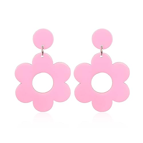 Bohemian 60s 70s Acrylic Flower Daisy Earrings for Women Trendy Resin Hawaii Colorful Floral Daisy Drop Earrings Statement Jewelry Gifts