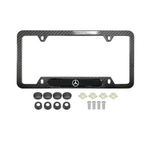 Stainless Steel Carbon Fiber 4 Holes License Plate Frame fit for Benz Black License Plate 6 * 12 Inches Tag Holder Bracket