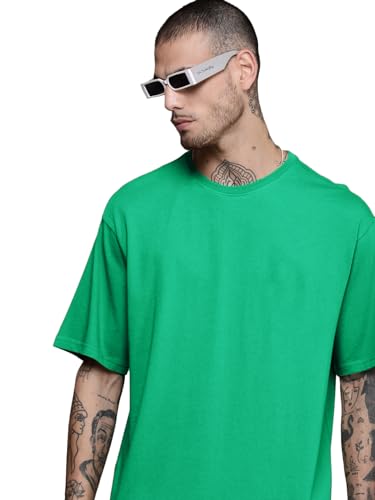 Image of LEOTUDE Half Sleeve Oversized Tshirt for Men, Round Neck Cottonblend Drop Shoulder Solid T-Shirt (Color Multicolor)