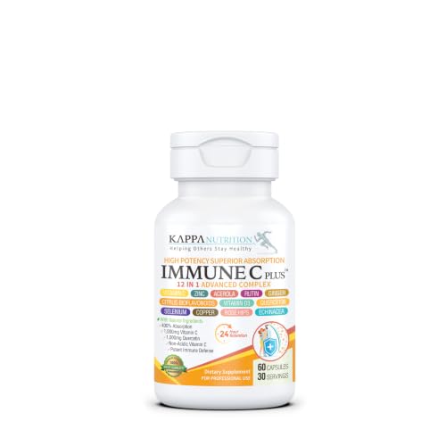 KAPPA NUTRITION Immune C Plus 14 in 1 Advanced Complex | 1 000 mg Non-Acidic Vitamin C + Quercetin + Vitamin D3 5 000 IU + Vitamin K2 MK-7 + Zinc Selenium & Copper | 60 Capsules