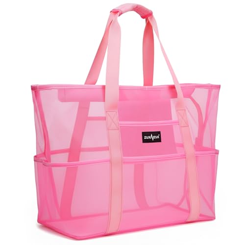 ZUXNZUX Borsa Mare Grande Con Cerniera, Borsa Spiaggia, Pieghevole Rete Borsa Porta, Supermercato...