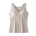 Built in Padded Bra Tank Tops for Women Winter Warm Thermal Shirts Sleeveless Undershirt Tummy Control Shapewear Vest Beige
