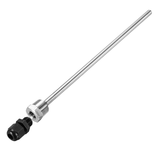 QUARKZMAN Edelstahl 304 Tauchhülsen, 250mm Thermowell G1/2 Zoll Außengewinde Gewinde für Temperatursensor, mit Schwarzer Kappe