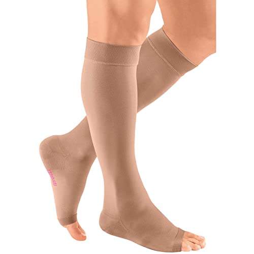 Image of Mediven Men & Women Plus Knee High 30-40 mmHg Compression Sock Open Toe | Open toe graduated knee high socks with silicone top band, opaque coverage, and firm 30-40 mmHg support.