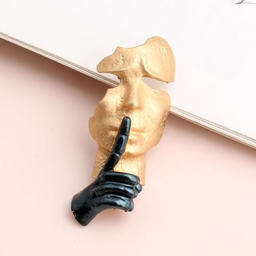 Image of Mask Brooch Lapel Pin Silence is Thinker Badge Abstract Art Enamel Brooch Boutonniere Corsage for Dress Suit Gift Personalized Clothes Bag Pin Accessories for Women Men