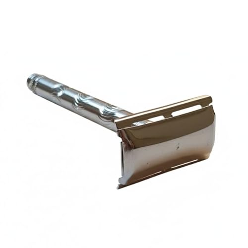 Image of Classic Double Edge Safety Razor, Stainless Steel Handle, Engraved Pattern, Polished Finish