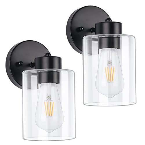 Lista de Lámparas de pared más recomendados. 42 Lámpara de pared para baño, 2 luces De baño de color negro claro, apliques de Pared modernos con base de metal y pantalla de vidrio transparente