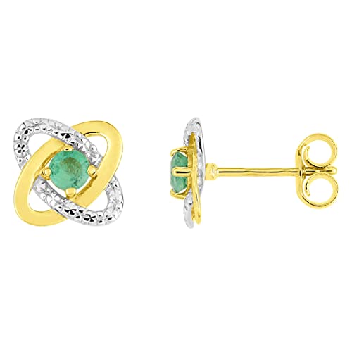 Boucles d'oreilles puces émeraude or 18 carats 7 mm bijoux femme 750