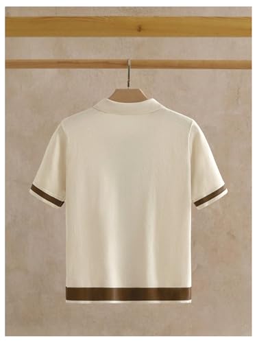 Men's Vintage Short Sleeve Button Up Cardigan Color Block Collared Knit Sweaters2