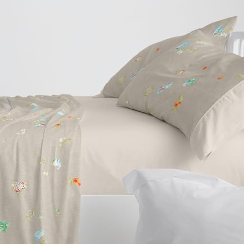 Burrito Blanco | Juego de sábanas Algodón | Cama de 150 a 160cm. (+Medidas Disponibles) | Diseño 629 | Color Lino (150-160x190/200cm.)