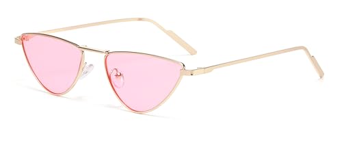Hviomru Katzenaugen-Sonnenbrille Damen | 80er Jahre Retro-Stil | UV400 Schutz | Klassisch Vintage Dreieck Party-Brille Gold/Pink
