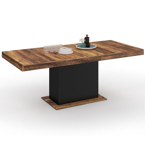 IDMarket Mesa de comedor extraíble rectangular Edén 6-10 personas bandeja Hawkins madera oscura