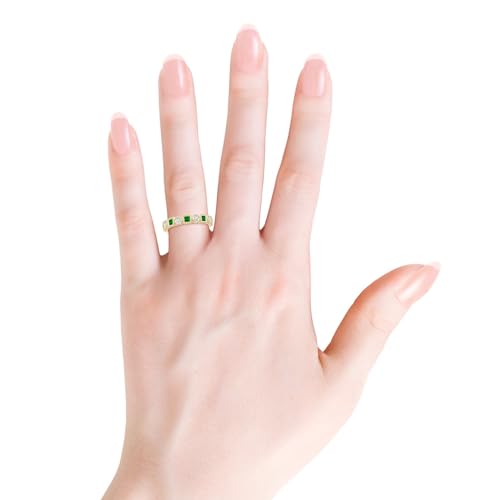 Angara Lab Grown Bezel-Set Square Emerald and Round Diamond Ring in 14K Solid Gold | Birthday, Engagement, Anniversary, Wedding Jewelry Gift for Women4