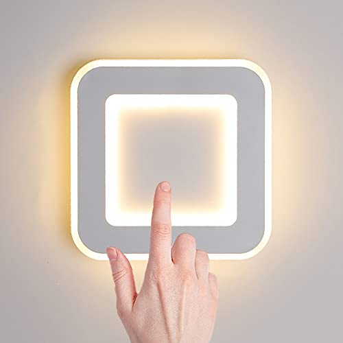 19W Applique Murale LED Intérieur Avec Interrupteur Tactile Dimmable Lampe Murale Carrée Moderne Chambre Lampe De Chevet Mur 3000K-6000K Éclairage Mural Acrylique,1800LM, Pour Salon Couloir Escalier Cover