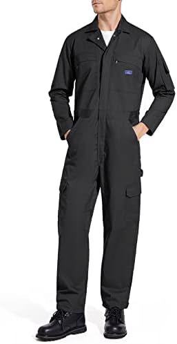 HISEA Men's Long Sleeve Coverall, Twill Mechanic Work Jumpsuit with Pockets