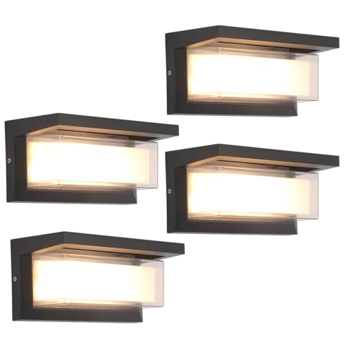 Image of Outdoor Lights for House 24W Exterior Lighting Fixtures 3-Color Adjustable 2200LM IP65 Waterproof Aluminum Exterior Wall Light Compatible with Dimmers for Patio, Yard, Back Yard 4 Pack