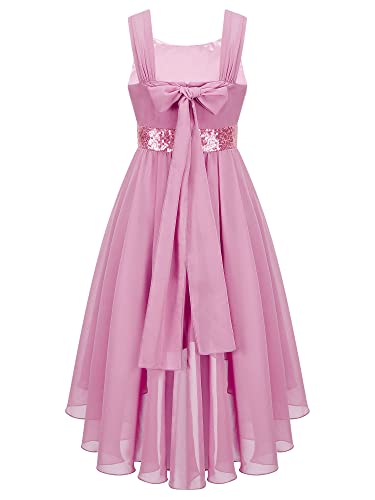 Jhaoyu Girls Flower Dress Sleeveless Cold Shoulder High Low Dress Bridesmaid Wedding Pageant Party Dresses Chiffon Gown2