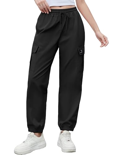 Image of Cromoncent Girls&Womens Cargo Pants Elastic Waist Lightweight Outdoor Jogger Pants, 6 Years - XX-Large