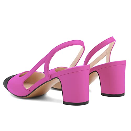 Image of MICIFA Slingback Heels for Women,Round Toe Chunky Heeled Pumps Ankle Strap Fashion Splicing Dress Shoes