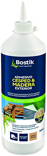 BOSTIK Adhesivo Césped y Madera para Exterior - Adhesivo Monocomponente de Poliuretano, Pegado Resistente a la Humedad, Multimaterial, con Tapón Dosificador, Alta Capacidad de Relleno, Biberón 750 g