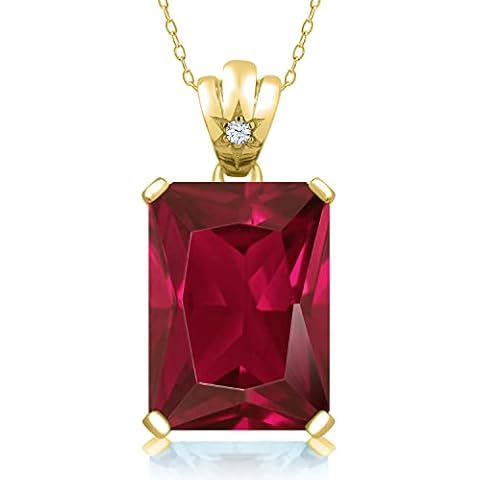 Gem Stone King 18K Yellow Gold Plated Silver Red Created Ruby Pendant Necklace For Women (20.05 Cttw, Emerald Cut 18X13MM, with 18 Inch Silver Chain) Cover