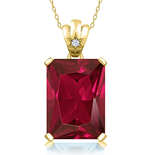 Gem Stone King 11-20 Cttw Gemstone Birthstone Pendant Necklace For Women | 18K Yellow Gold Plated Silver | Emerald Cut 18X13MM | Round 1.8MM | Fine Jewelry Gifts for Her Mom Wife | 18 Inch Chain