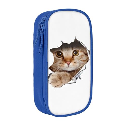 かわいい猫 クラックペンケース 筆箱 文具ケース おしゃれ 筆袋 鉛筆ケース 鉛筆のサック 中高校生 軽量 収納バッグ 学生 子供 誕生日 入学ギフト 大容量 ダブルレイヤーBlue