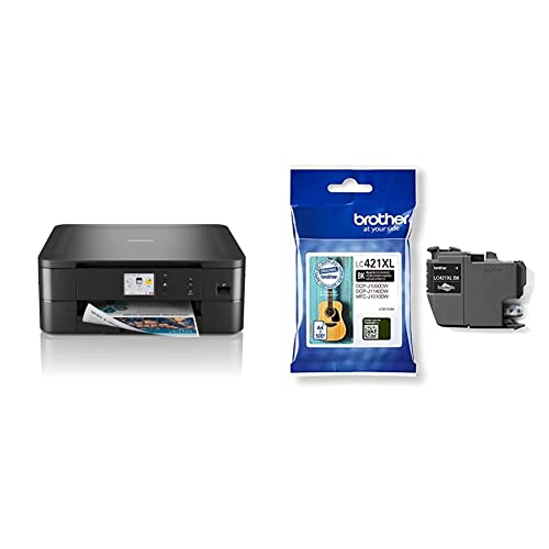 Brother DCP-J1140DW 3-in-1 Farbtintenstrahl-Multifunktionsgerät (Drucker, Scanner, Kopierer), Weiß, 400 x 151 x 343 mm & LC-421XLBK Tintenpatrone – Schwarz für DCP-J1050DW, DCP-J1140DW, MFC-J1010DW