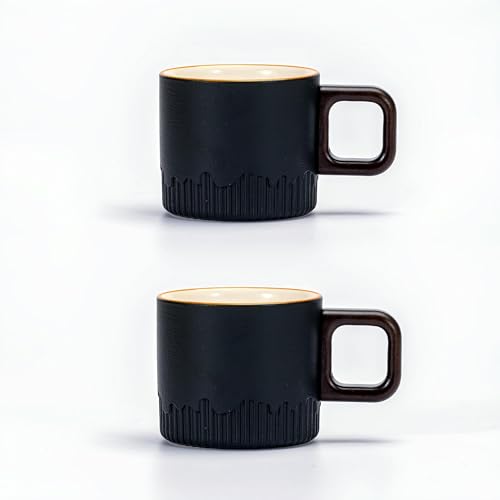 Zurucily Espresso Cups Set of 2, 2 oz Ceramic Espresso Cups, Demitasse Cups for Tea or Coffee (Black)