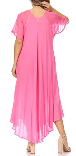 Image of Sakkas Egan Long Embroidered Caftan Dress /Cover Up with Embroidered Cap Sleeves