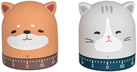 SOARING 2 Pack Mechanical Kitchen Timer with Cute Cartoon ，60 Minute Animal Timer for Kids Wind Up Dial 360°Rotating Countdown Loud Alarm Timer for Cooking/Reading/do Sports(cat and Dog)