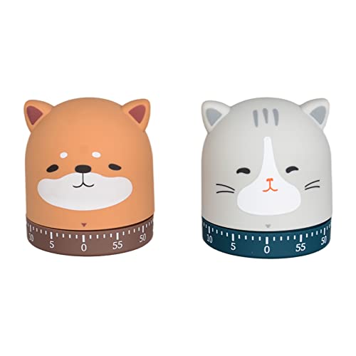 Soaring 2 Pack Mechanical Kitchen Timer With Cute Cartoon ，60 Minute Animal Timer For Kids Wind Up Dial 360°Rotating Countdown Loud Alarm Timer For Cooking/Reading/Do Sports(Cat And Dog) #TOP2