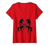 Photo Gallery donna anno del cavallo 2026 capodanno cinese 2026 maglietta con collo a v Photo Gallery donna anno del cavallo 2026 capodanno cinese 2026 maglietta con collo a v