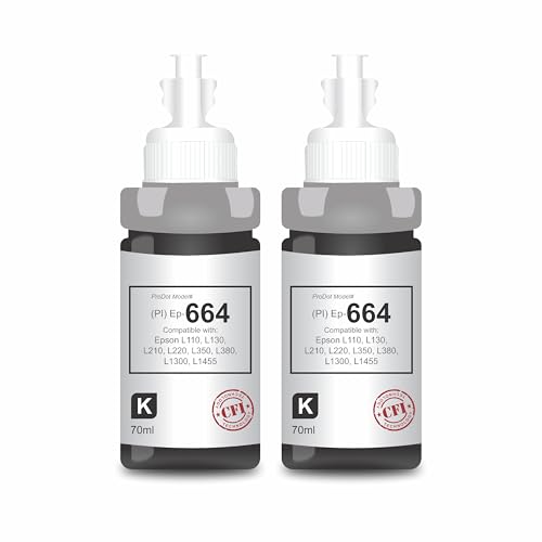 Image of ProDot ProSeries Ep-664 Inkjet Ink Refill Compatible with Epson L100, L130, L210, L220, L300, L310, L350, L355, L360, L380, L485, L565, L655, L1300, L1455 Ink Tank Printers (70 ml, 2 x Black)