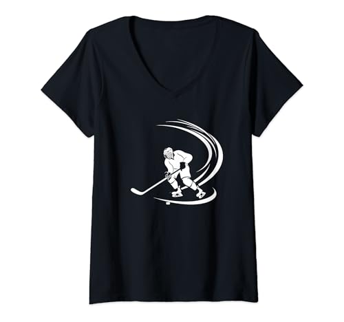Damen Eishockeyspieler Skizze Eissport Eishockeyschläger T-Shirt mit V-Ausschnitt
