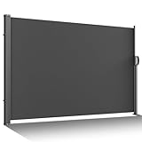 BelleMax Seitenmarkise ausziehbar & Blickdicht, 20 cm länger, Seitenmarkis Anthrazit 180 x 320 cm, Garten-Sichtschutz & Windschutz mit Aufrollautomatik für Balkon & Terrasse