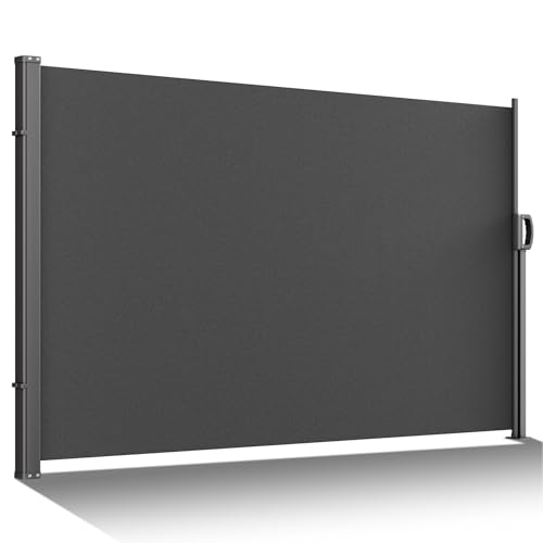 BelleMax Seitenmarkise ausziehbar & Blickdicht, 20 cm länger, Seitenmarkis Anthrazit 160 x 420 cm, Garten-Sichtschutz & Windschutz mit Aufrollautomatik für Balkon & Terrasse