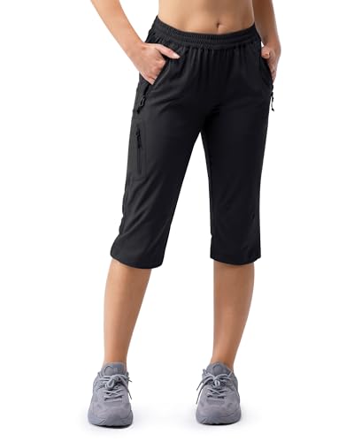33 000ft Womens Golf Capri Pants 18 with Pockets Hiking Casual Quick Dry UPF 50+ Lightweight Stretch Cargo Black-new