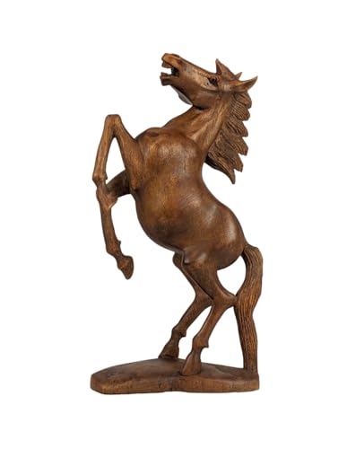 Artisanal Statue de Cheval cabré 30cm - Bois Massif sculpté Main