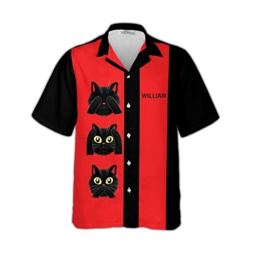 DnDeez Funny Cats Bowling Shirts Retro Custom Name Hawaiian
