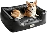 Marchul Faux Leather Dog Bed, Waterproof Cat Sofa Bed, Washable Pet Couch with Non-Slip Bottom for Small and Medium Dogs & Cats,75 * 60cm, Black