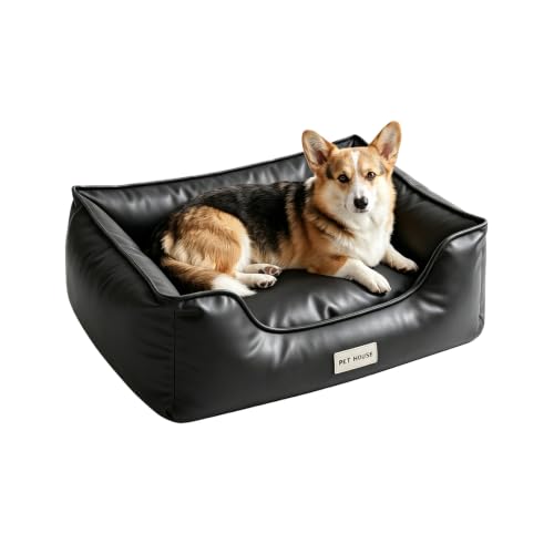 Marchul Wasserdichtes Hundebett, Katzensofa aus Kunstleder, Waschbare Haustierliege mit Rutschfester Unterseite für Kleine und mittelgroße Hunde und Katzen,75 x 60cm, Schwarz