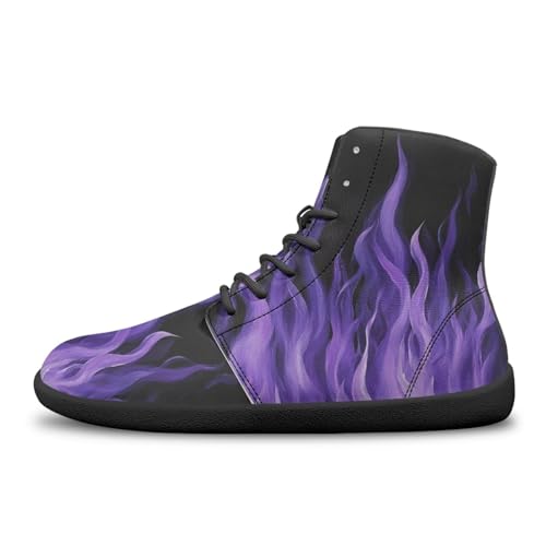 High Top Lightning Flame Pattern Zero-Drop Barefoot Shoes PU Leather Running Shoes Grounding Shoes for Men4