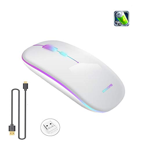 Wireless Rechargeable Mouse,Attoe Slim Portable USB Mouse with USB Dongle & Breathing RGB