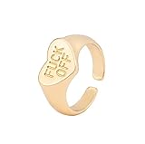 Personalized FUCK OFF Heart Band Adjustable Ring Inspirational Middle Finger Tail Ring Titanium Steel Hypoallergenic Stacking Cool Dainty Fashion BFF Birthday Daughter Gifts for Women Girls - Gold