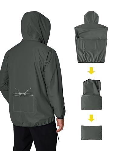 COOFANDY Men's Packable Rain Jacket Lightweight Waterproof Raincoat with Hood Travel Hiking Golf Windbreaker