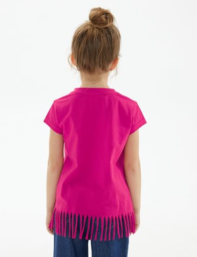 Image of Noomelfish Girls Short Sleeve Fringe T-Shirts Soft Jersey Cotton Tee Tops (3-12 Years)
